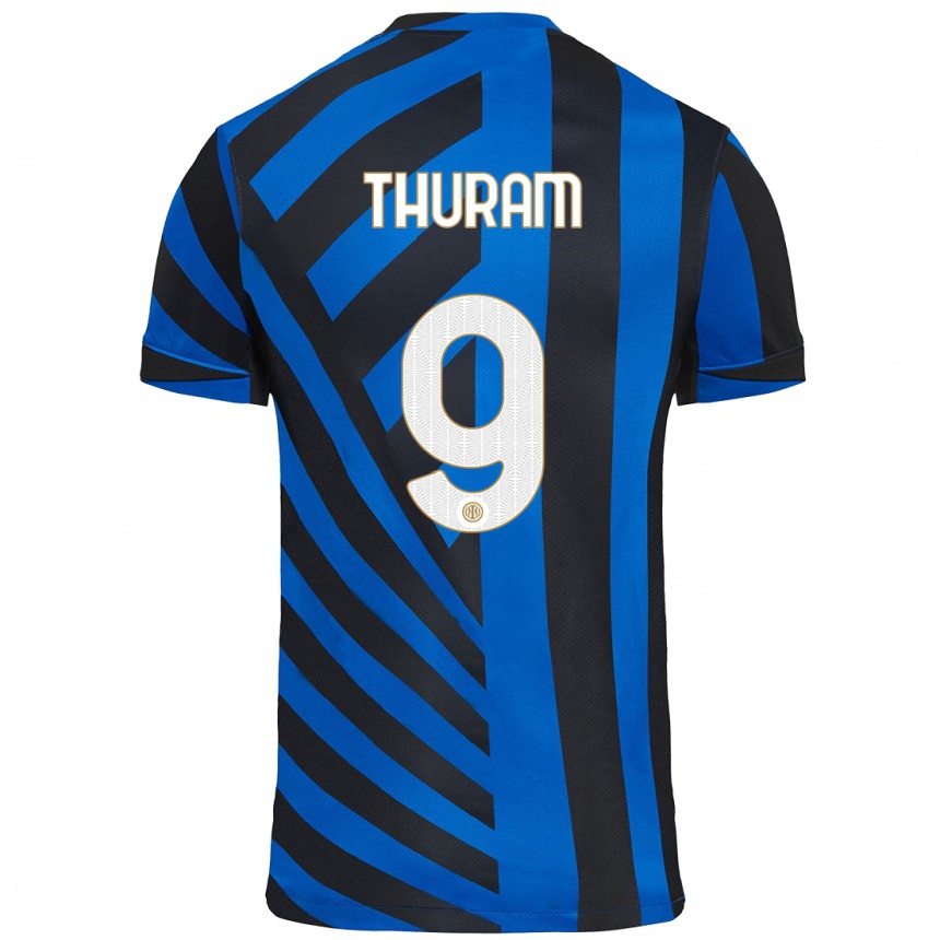 Kinder Fußball Marcus Thuram #9 Blau Schwarz Heimtrikot Trikot 2024/25 T-Shirt Luxemburg