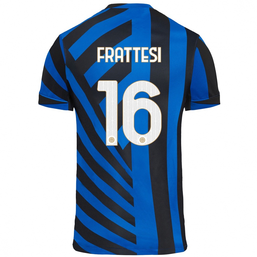 Kinder Fußball Davide Frattesi #16 Blau Schwarz Heimtrikot Trikot 2024/25 T-Shirt Luxemburg