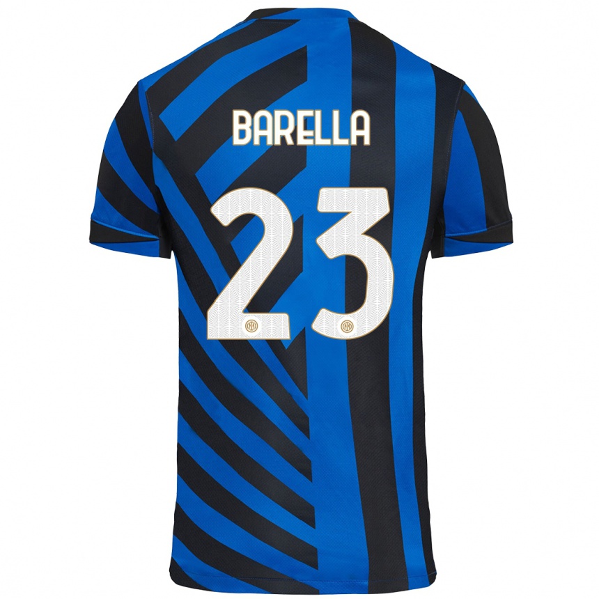 Kinder Fußball Nicolo Barella #23 Blau Schwarz Heimtrikot Trikot 2024/25 T-Shirt Luxemburg