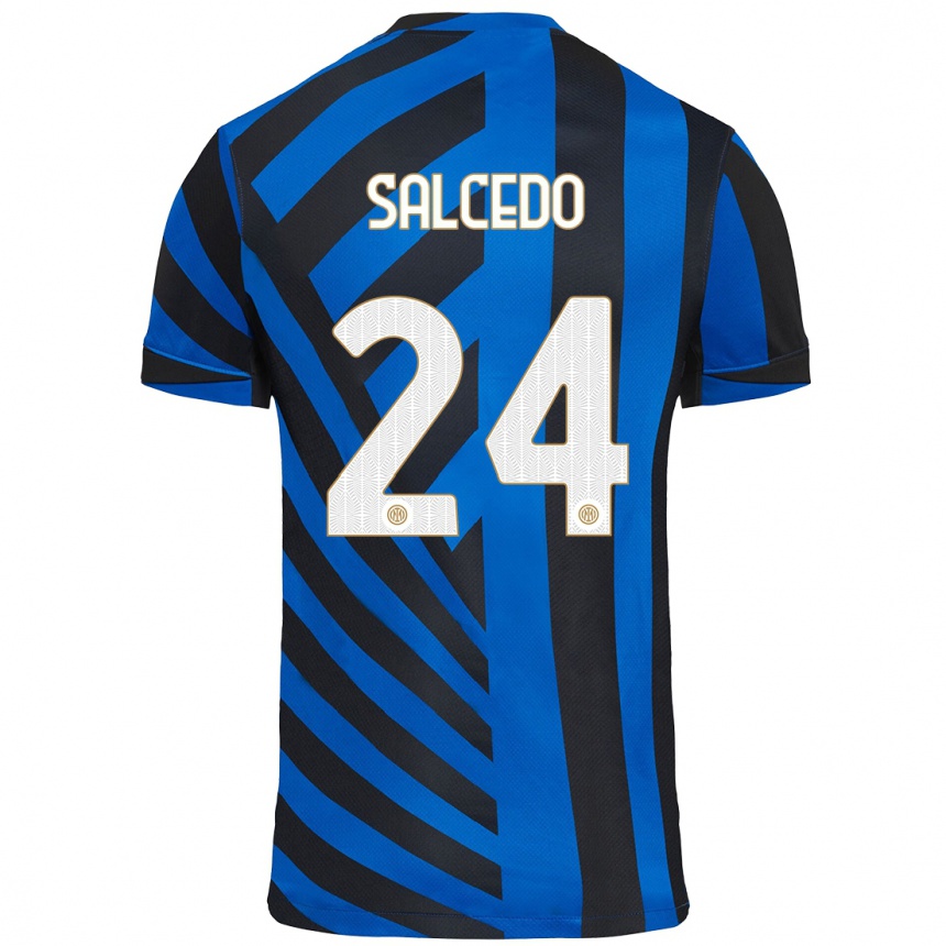 Kinder Fußball Eddie Salcedo #24 Blau Schwarz Heimtrikot Trikot 2024/25 T-Shirt Luxemburg