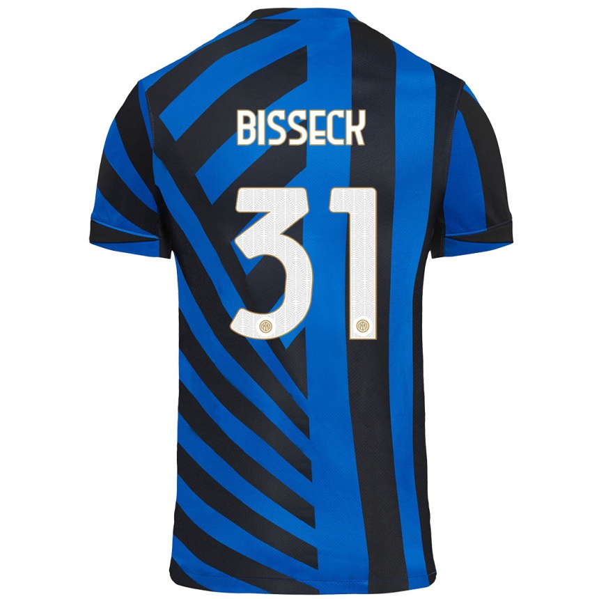 Kinder Fußball Yann Bisseck #31 Blau Schwarz Heimtrikot Trikot 2024/25 T-Shirt Luxemburg