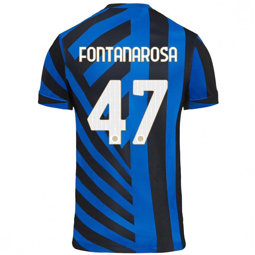 Kinder Fußball Alessandro Fontanarosa #47 Blau Schwarz Heimtrikot Trikot 2024/25 T-Shirt Luxemburg