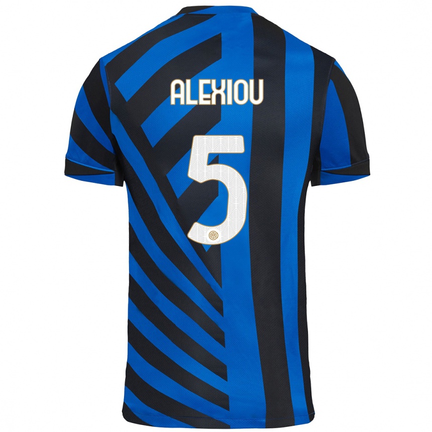 Kinder Fußball Christos Alexiou #5 Blau Schwarz Heimtrikot Trikot 2024/25 T-Shirt Luxemburg