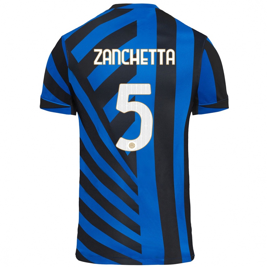 Kinder Fußball Mattia Zanchetta #5 Blau Schwarz Heimtrikot Trikot 2024/25 T-Shirt Luxemburg