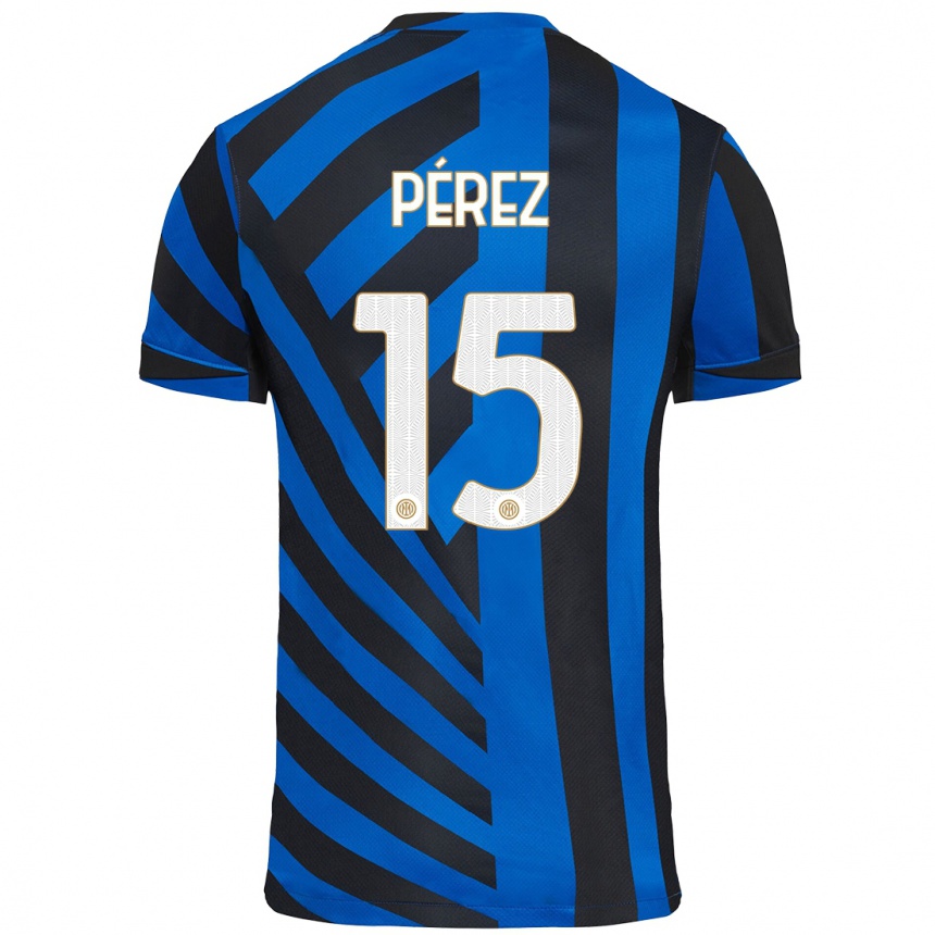 Kinder Fußball Álex Pérez #15 Blau Schwarz Heimtrikot Trikot 2024/25 T-Shirt Luxemburg