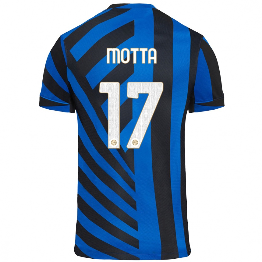 Kinder Fußball Matteo Motta #17 Blau Schwarz Heimtrikot Trikot 2024/25 T-Shirt Luxemburg