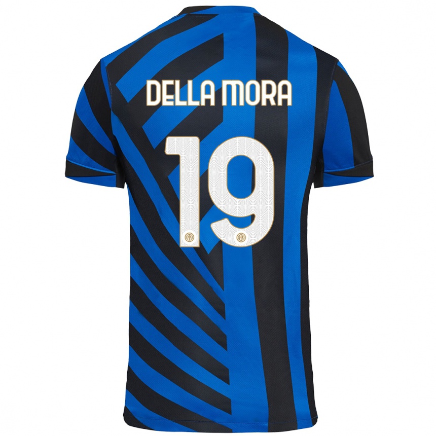 Kinder Fußball Tommaso Della Mora #19 Blau Schwarz Heimtrikot Trikot 2024/25 T-Shirt Luxemburg