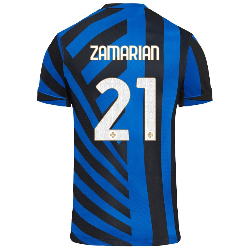 Kinder Fußball Matteo Zamarian #21 Blau Schwarz Heimtrikot Trikot 2024/25 T-Shirt Luxemburg