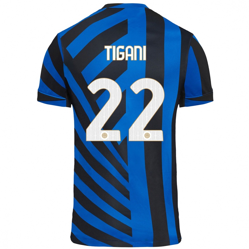 Kinder Fußball Edoardo Tigani #22 Blau Schwarz Heimtrikot Trikot 2024/25 T-Shirt Luxemburg