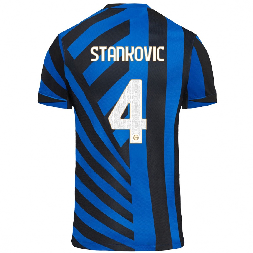 Kinder Fußball Aleksandar Stankovic #4 Blau Schwarz Heimtrikot Trikot 2024/25 T-Shirt Luxemburg