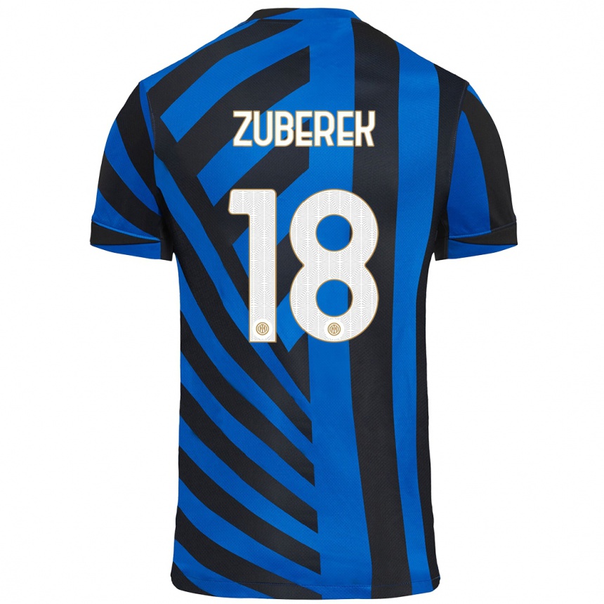 Kinder Fußball Jan Zuberek #18 Blau Schwarz Heimtrikot Trikot 2024/25 T-Shirt Luxemburg