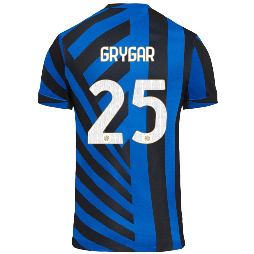 Kinder Fußball Samuel Grygar #25 Blau Schwarz Heimtrikot Trikot 2024/25 T-Shirt Luxemburg