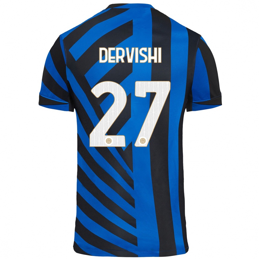 Kinder Fußball Kristian Dervishi #27 Blau Schwarz Heimtrikot Trikot 2024/25 T-Shirt Luxemburg