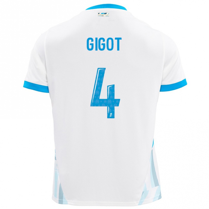 Kinder Fußball Samuel Gigot #4 Weiß Himmelblau Heimtrikot Trikot 2024/25 T-Shirt Luxemburg