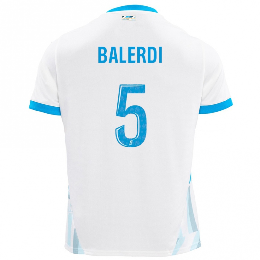 Kinder Fußball Leonardo Balerdi #5 Weiß Himmelblau Heimtrikot Trikot 2024/25 T-Shirt Luxemburg