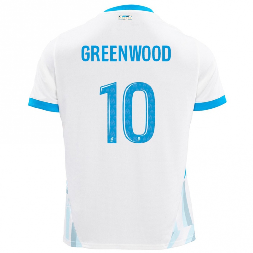 Kinder Fußball Mason Greenwood #10 Weiß Himmelblau Heimtrikot Trikot 2024/25 T-Shirt Luxemburg