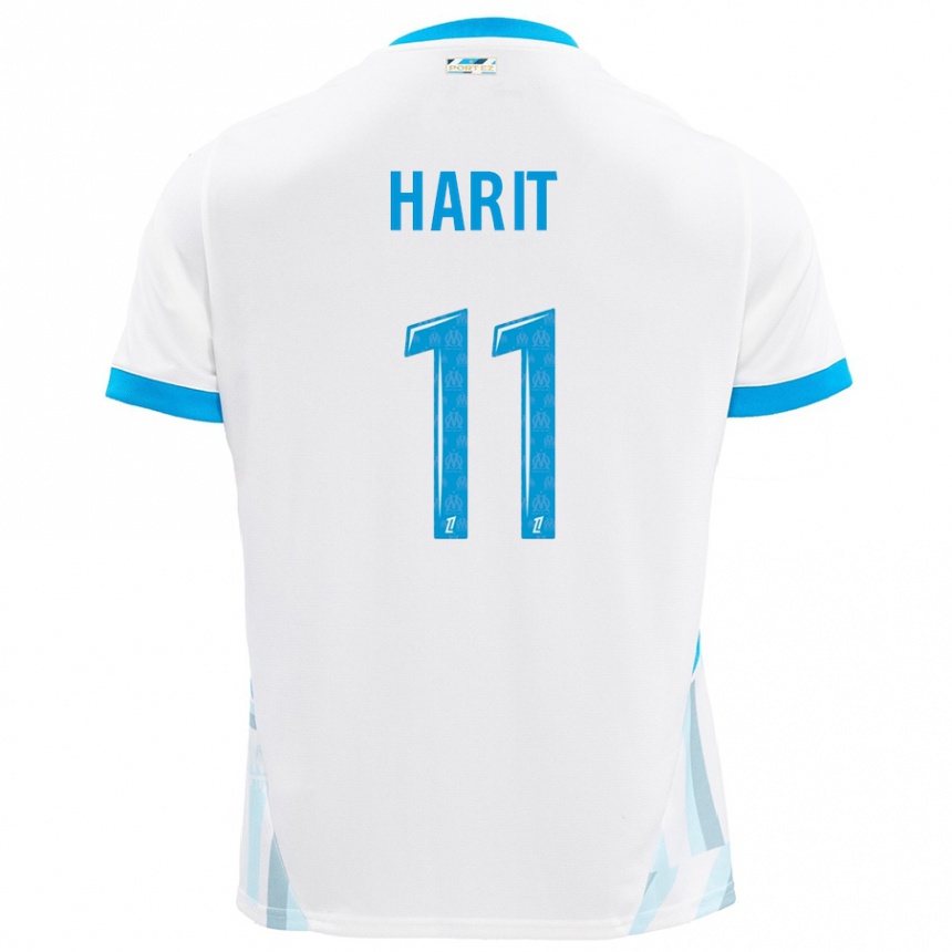 Kinder Fußball Amine Harit #11 Weiß Himmelblau Heimtrikot Trikot 2024/25 T-Shirt Luxemburg