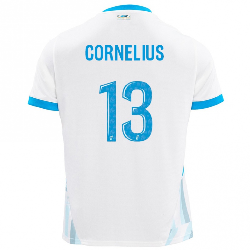 Kinder Fußball Derek Cornelius #13 Weiß Himmelblau Heimtrikot Trikot 2024/25 T-Shirt Luxemburg