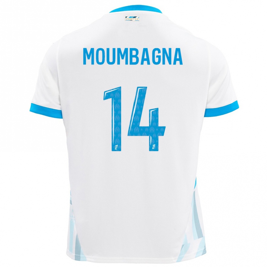 Kinder Fußball Faris Moumbagna #14 Weiß Himmelblau Heimtrikot Trikot 2024/25 T-Shirt Luxemburg