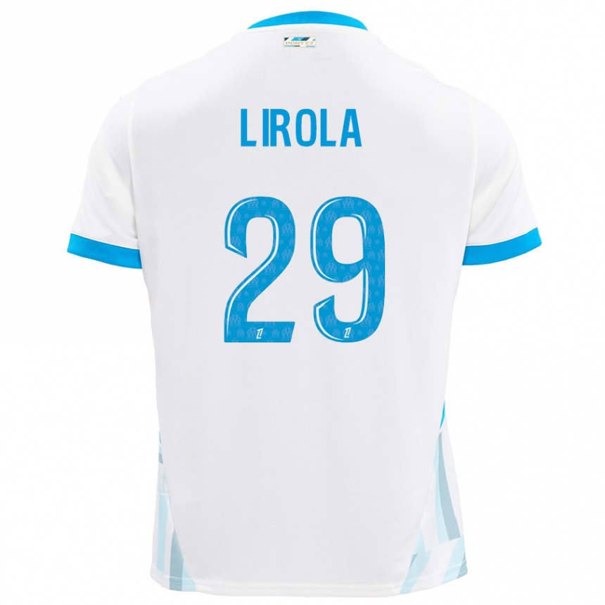 Kinder Fußball Pol Lirola #29 Weiß Himmelblau Heimtrikot Trikot 2024/25 T-Shirt Luxemburg