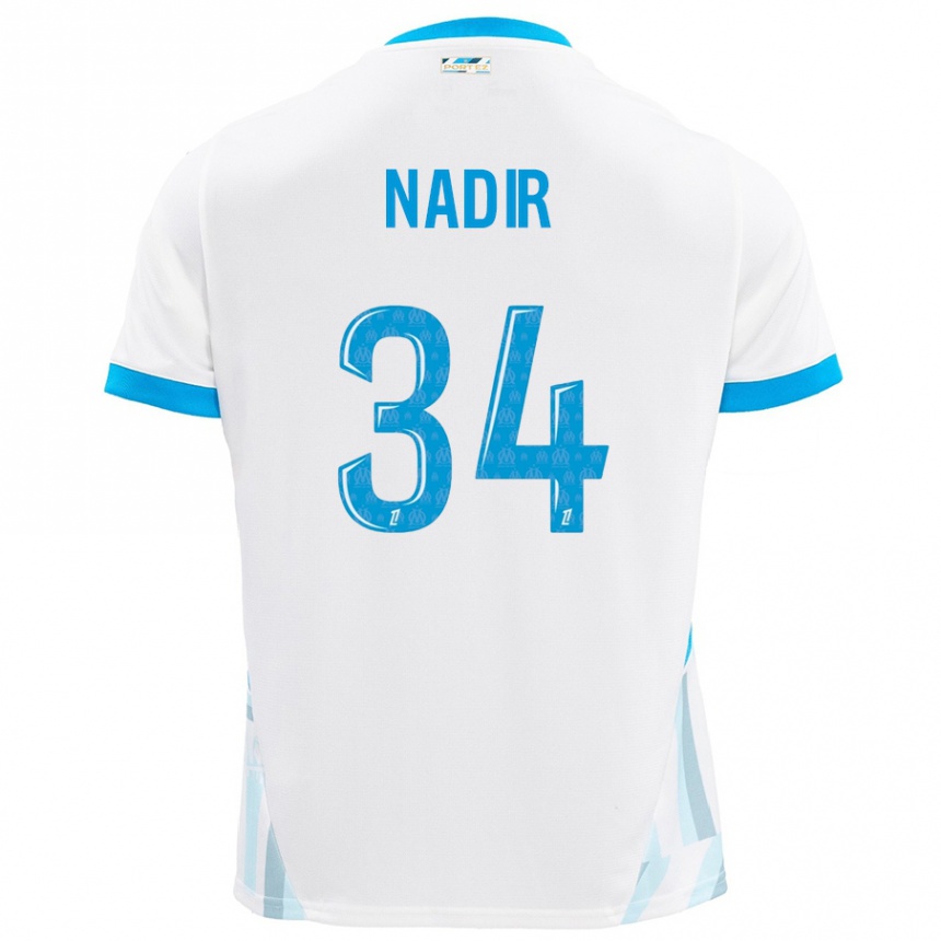 Kinder Fußball Bilal Nadir #34 Weiß Himmelblau Heimtrikot Trikot 2024/25 T-Shirt Luxemburg