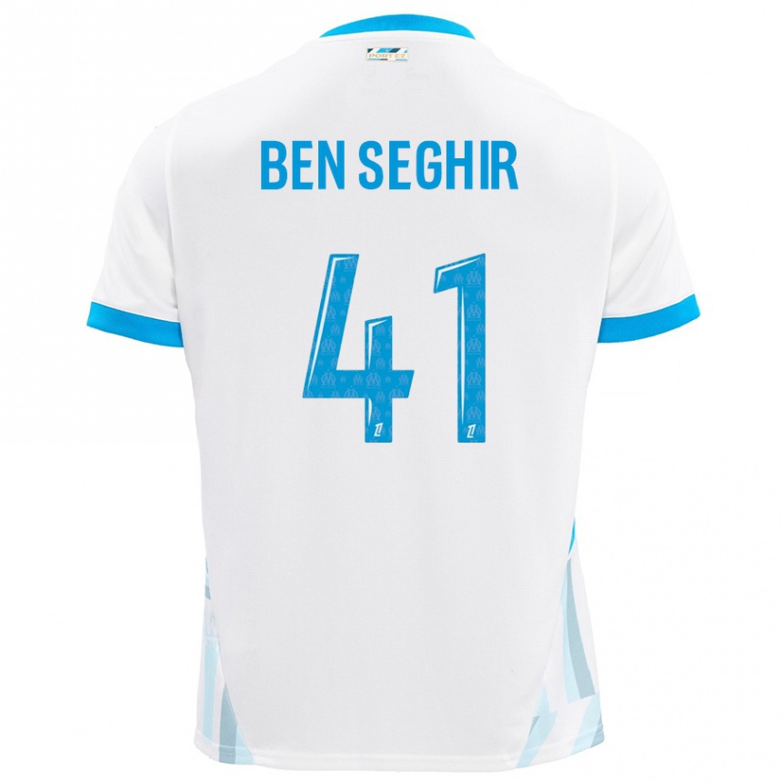 Kinder Fußball Salim Ben Seghir #41 Weiß Himmelblau Heimtrikot Trikot 2024/25 T-Shirt Luxemburg