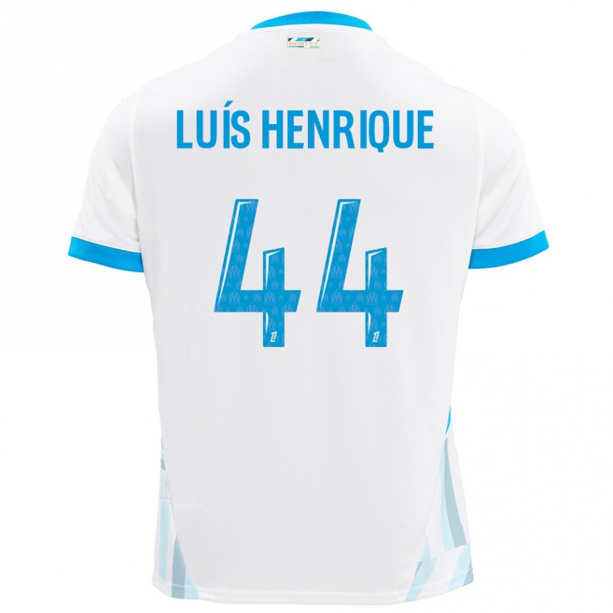 Kinder Fußball Luis Henrique #44 Weiß Himmelblau Heimtrikot Trikot 2024/25 T-Shirt Luxemburg