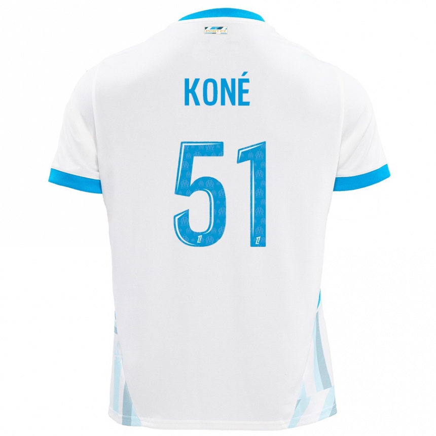 Kinder Fußball Ismaël Koné #51 Weiß Himmelblau Heimtrikot Trikot 2024/25 T-Shirt Luxemburg