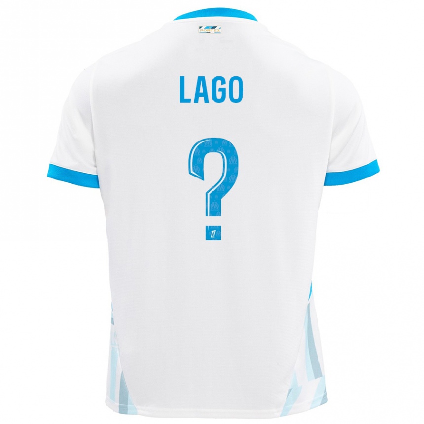 Kinder Fußball Ange Lago #0 Weiß Himmelblau Heimtrikot Trikot 2024/25 T-Shirt Luxemburg