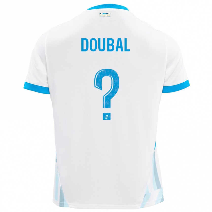 Kinder Fußball Anis Doubal #0 Weiß Himmelblau Heimtrikot Trikot 2024/25 T-Shirt Luxemburg