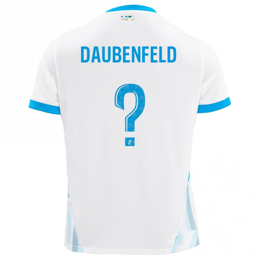 Kinder Fußball Lucas Daubenfeld #0 Weiß Himmelblau Heimtrikot Trikot 2024/25 T-Shirt Luxemburg