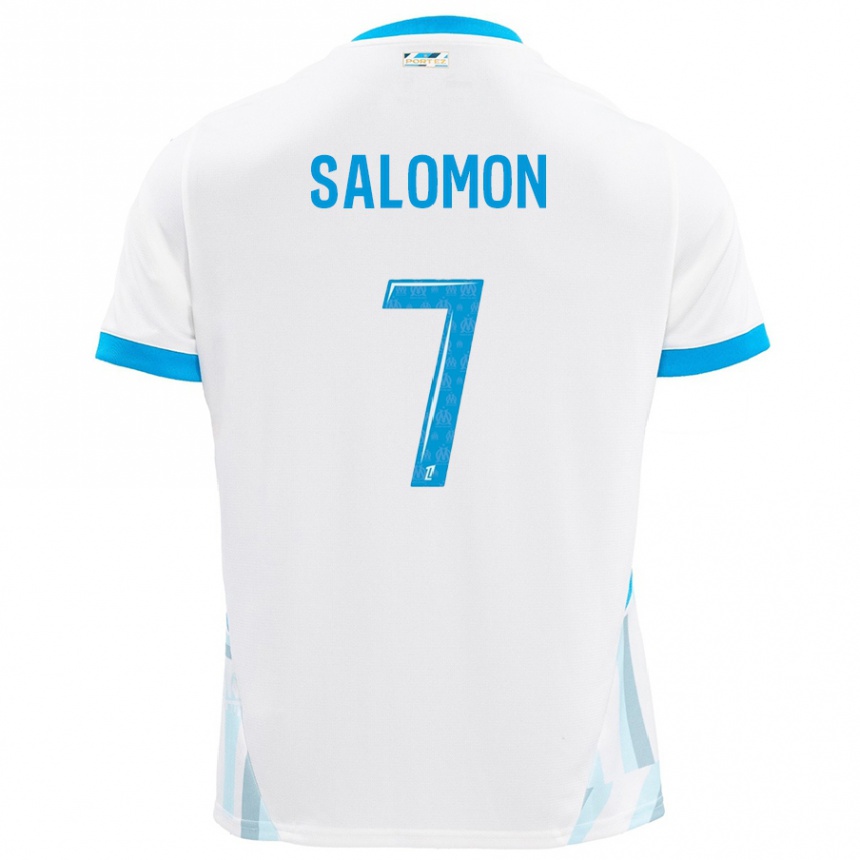 Kinder Fußball Maëva Salomon #7 Weiß Himmelblau Heimtrikot Trikot 2024/25 T-Shirt Luxemburg