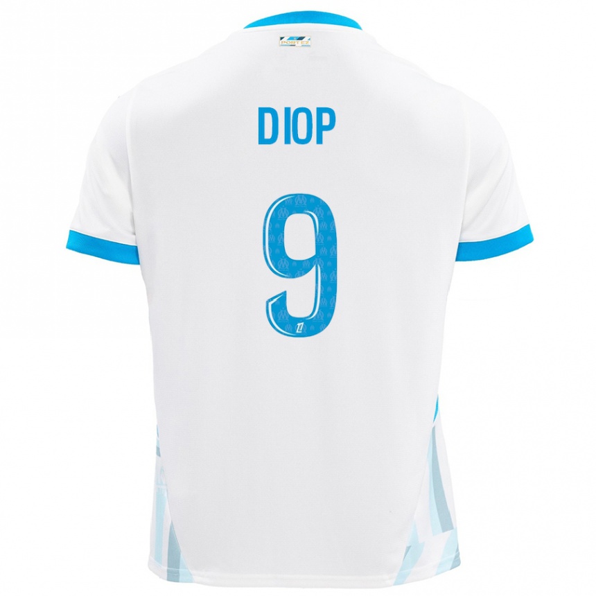 Kinder Fußball Mama Diop #9 Weiß Himmelblau Heimtrikot Trikot 2024/25 T-Shirt Luxemburg