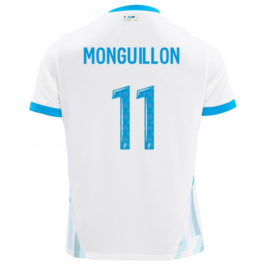 Kinder Fußball Coralie Monguillon #11 Weiß Himmelblau Heimtrikot Trikot 2024/25 T-Shirt Luxemburg