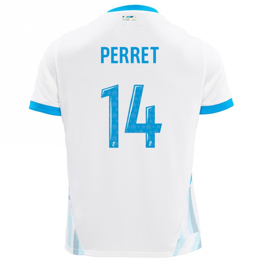 Kinder Fußball Jenny Perret #14 Weiß Himmelblau Heimtrikot Trikot 2024/25 T-Shirt Luxemburg