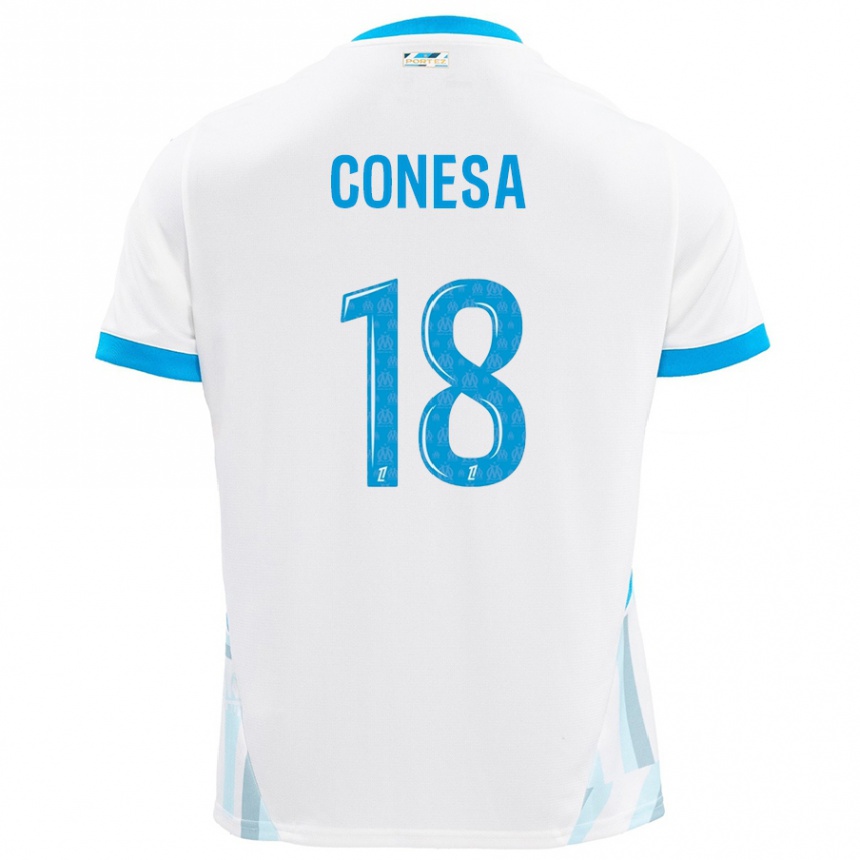 Kinder Fußball Anna Conesa #18 Weiß Himmelblau Heimtrikot Trikot 2024/25 T-Shirt Luxemburg