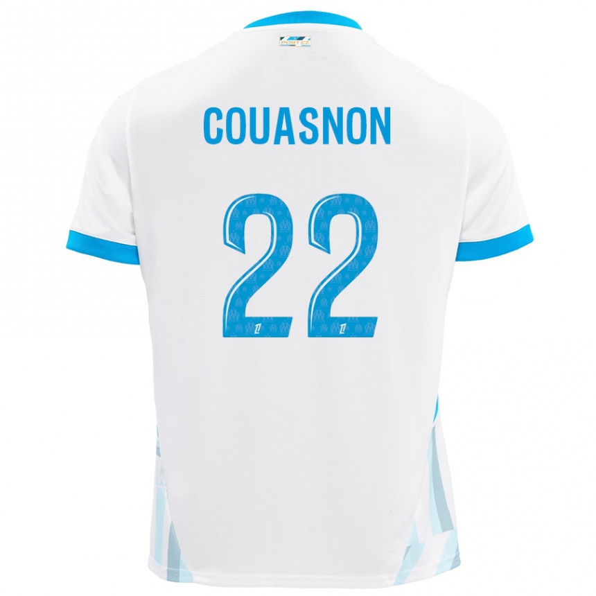 Kinder Fußball Roxane Couasnon #22 Weiß Himmelblau Heimtrikot Trikot 2024/25 T-Shirt Luxemburg