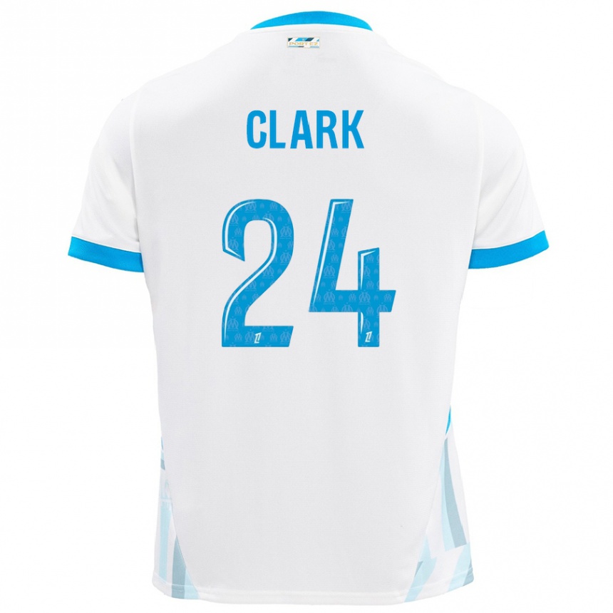 Kinder Fußball Ashley Clark #24 Weiß Himmelblau Heimtrikot Trikot 2024/25 T-Shirt Luxemburg