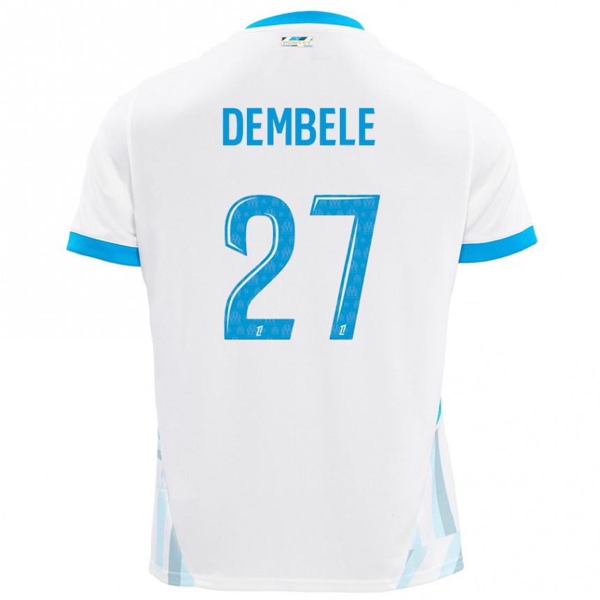 Kinder Fußball Coumba Dembélé #27 Weiß Himmelblau Heimtrikot Trikot 2024/25 T-Shirt Luxemburg