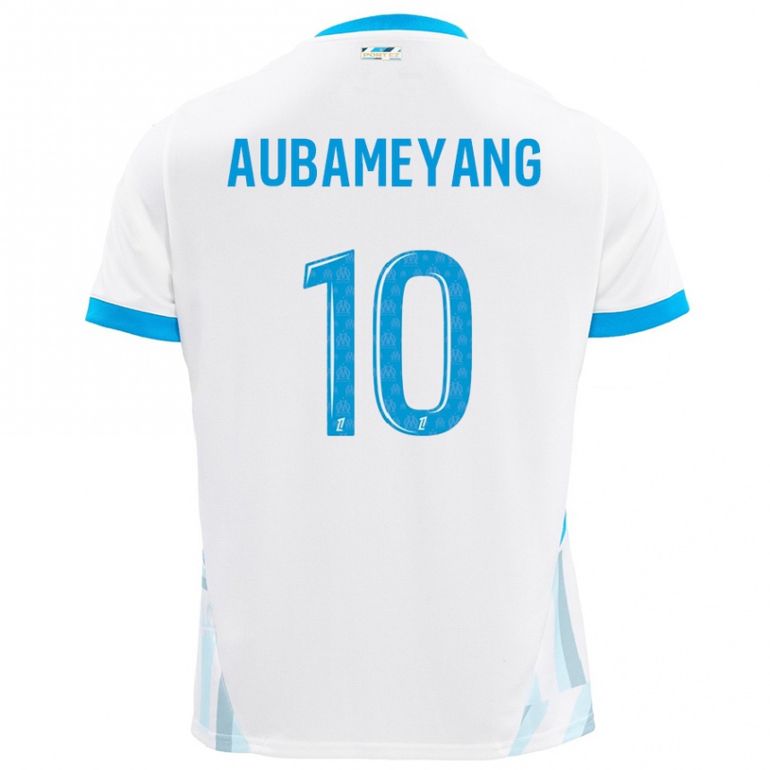 Kinder Fußball Pierre-Emerick Aubameyang #10 Weiß Himmelblau Heimtrikot Trikot 2024/25 T-Shirt Luxemburg