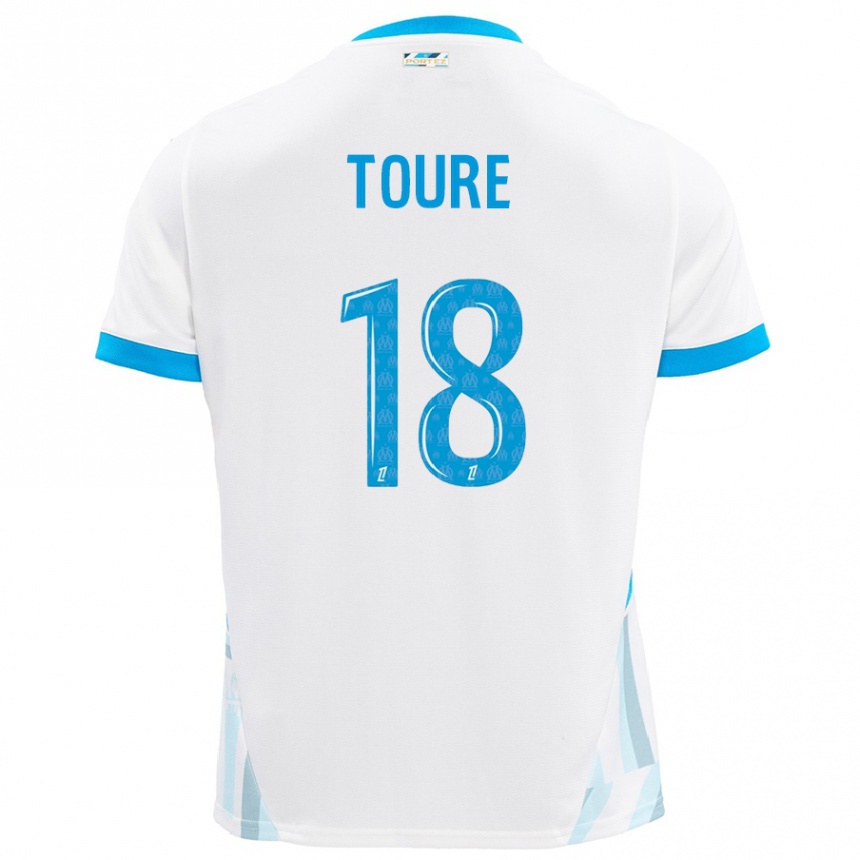 Kinder Fußball Isaak Toure #18 Weiß Himmelblau Heimtrikot Trikot 2024/25 T-Shirt Luxemburg