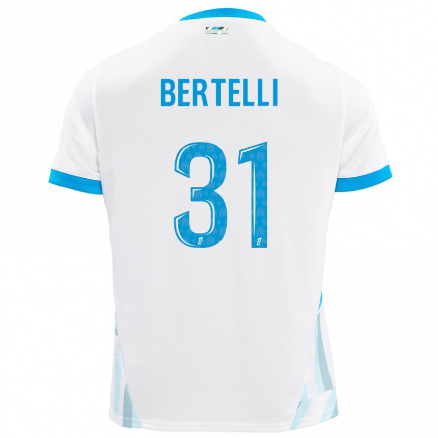 Kinder Fußball Ugo Bertelli #31 Weiß Himmelblau Heimtrikot Trikot 2024/25 T-Shirt Luxemburg