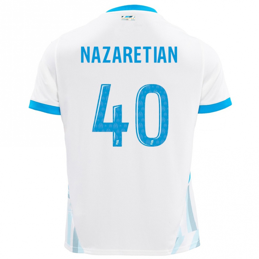 Kinder Fußball Manuel Nazaretian #40 Weiß Himmelblau Heimtrikot Trikot 2024/25 T-Shirt Luxemburg