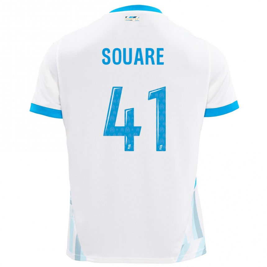 Kinder Fußball Cheick Souare #41 Weiß Himmelblau Heimtrikot Trikot 2024/25 T-Shirt Luxemburg