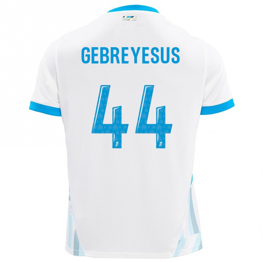 Kinder Fußball Esey Gebreyesus #44 Weiß Himmelblau Heimtrikot Trikot 2024/25 T-Shirt Luxemburg