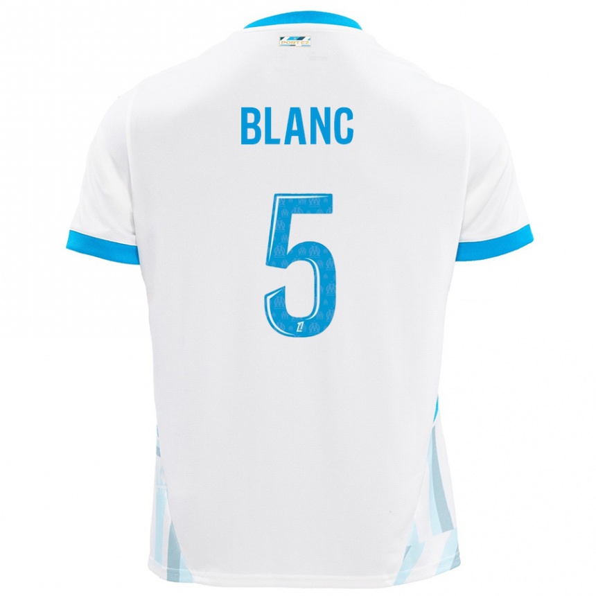 Kinder Fußball Amandine Blanc #5 Weiß Himmelblau Heimtrikot Trikot 2024/25 T-Shirt Luxemburg