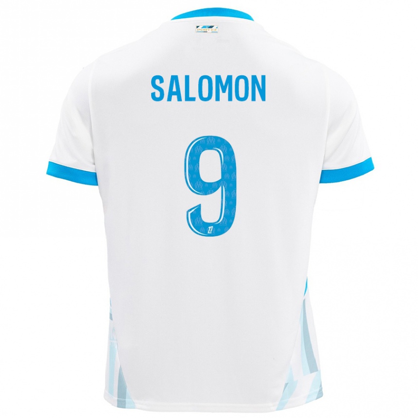 Kinder Fußball Maeva Salomon #9 Weiß Himmelblau Heimtrikot Trikot 2024/25 T-Shirt Luxemburg