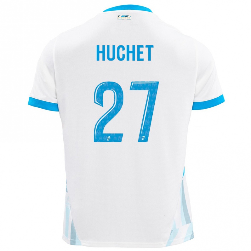 Kinder Fußball Sarah Huchet #27 Weiß Himmelblau Heimtrikot Trikot 2024/25 T-Shirt Luxemburg