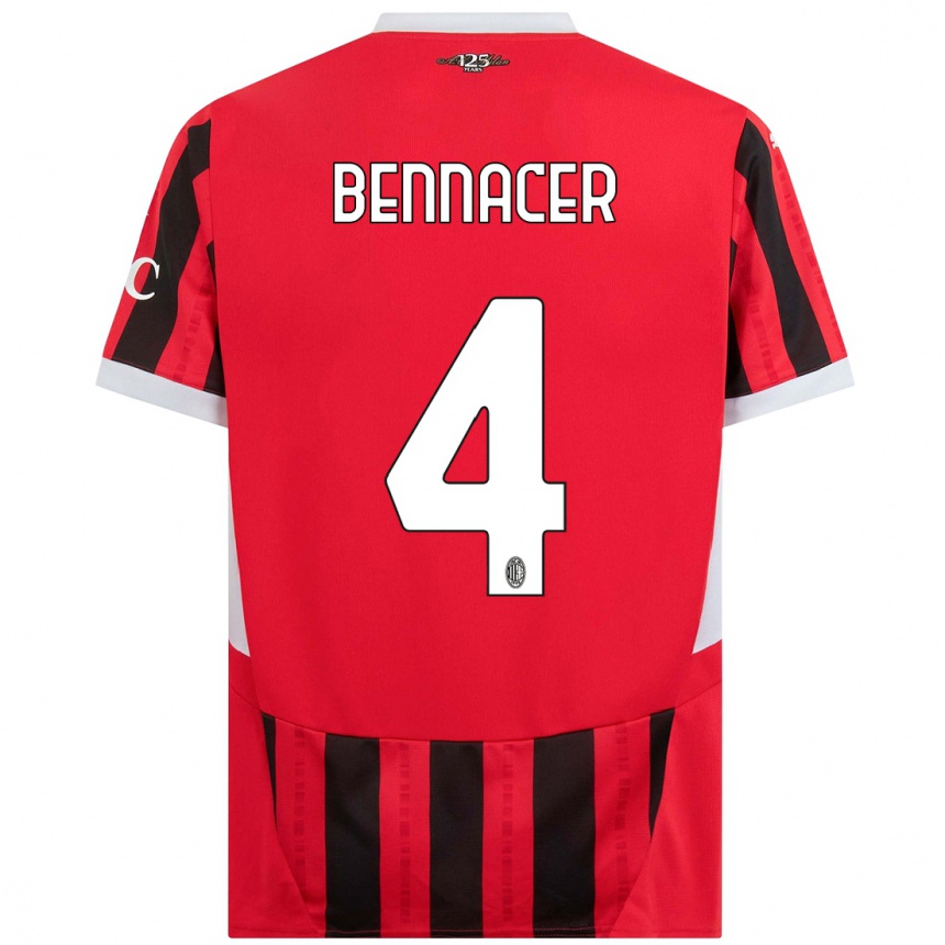 Kinder Fußball Ismael Bennacer #4 Rot Schwarz Heimtrikot Trikot 2024/25 T-Shirt Luxemburg