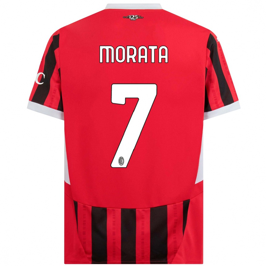 Kinder Fußball Alvaro Morata #7 Rot Schwarz Heimtrikot Trikot 2024/25 T-Shirt Luxemburg